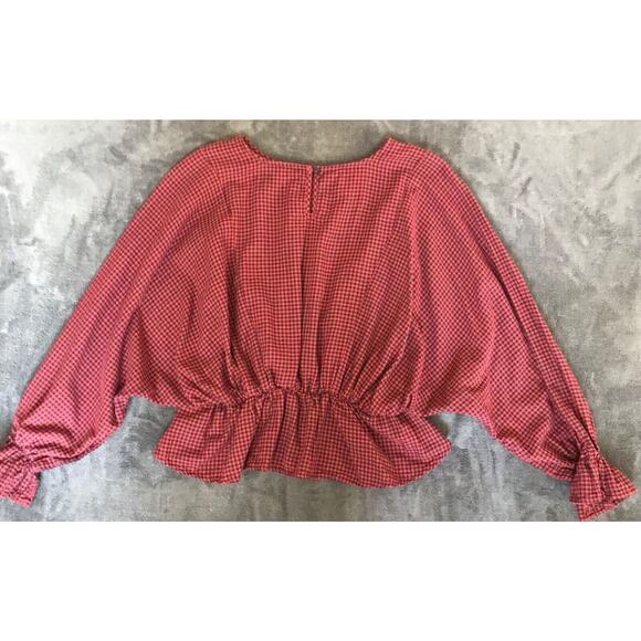 Forever 21 Medium Long Sleeve Ruffle Cuff & Hem Gingham Elastic Peplum Crop Top - Picture 5 of 9